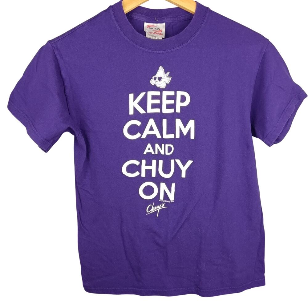 Chuy's Tex Mex Restaurant Purple Graphic Tee - Keep Calm and Chuy On